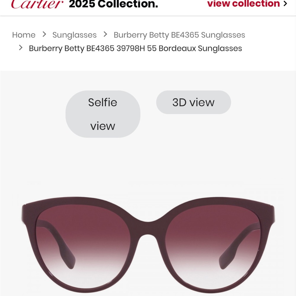 New Burberry BE4365 3979/8H Betty Bordeaux Sunglasses - Picture 7 of 12